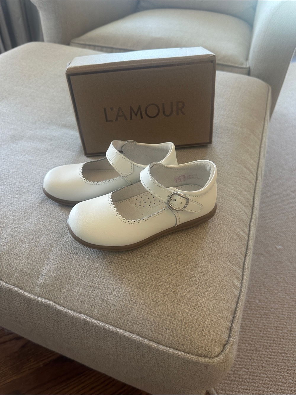 L'Amour Girls White Chloe Mary Jane with Buckle